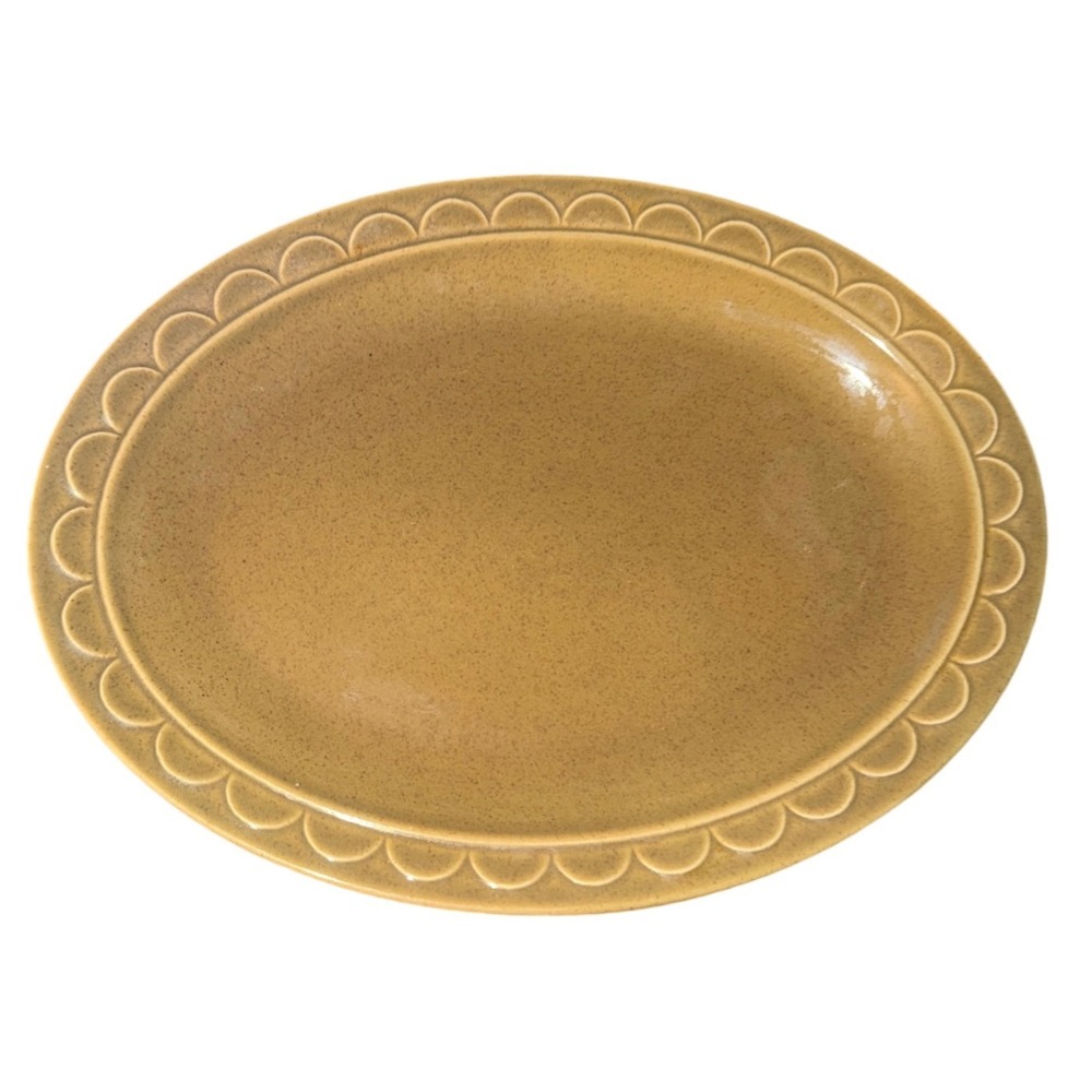 Sheffield Granada‎ Oval Serving Platter Mustard Yellow Scalloped Rim USA Made